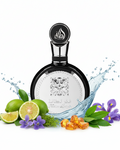 Perfume con notas de bergamota, acordes marinos, violeta, ámbar, musgo de roble, pachulí e iris
