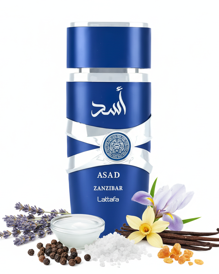 Perfume con notas de lavanda, pimienta negra, agua de coco, iris, acorde salino, vainilla e incienso